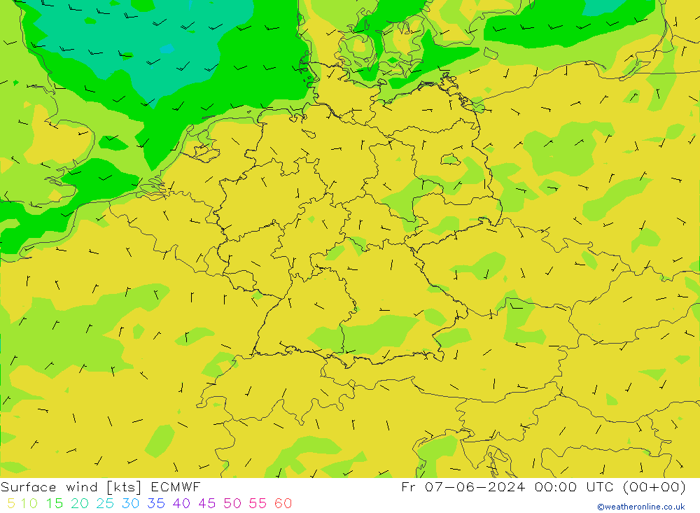 Vent 10 m ECMWF ven 07.06.2024 00 UTC