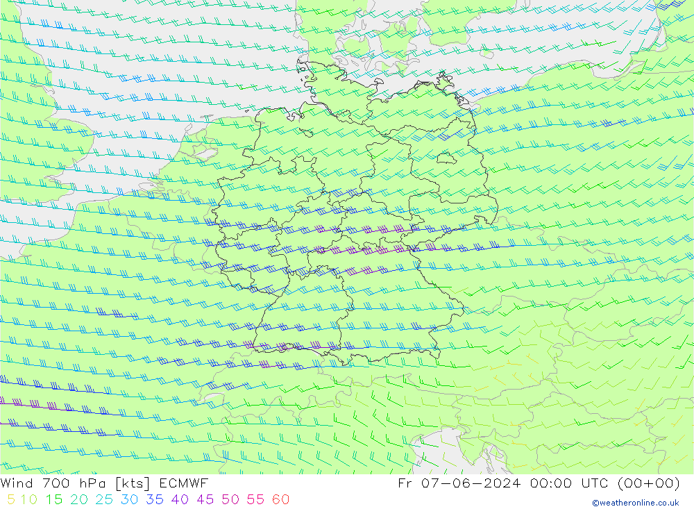 风 700 hPa ECMWF 星期五 07.06.2024 00 UTC