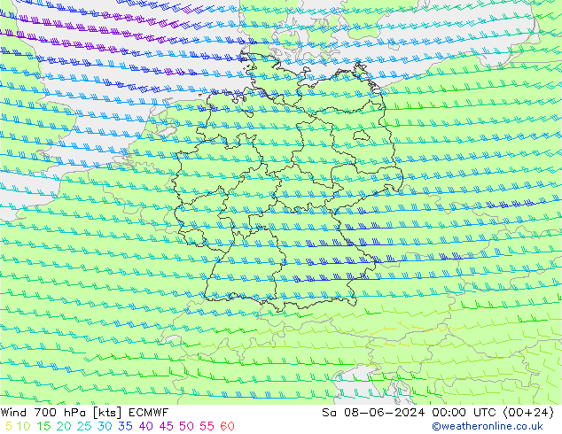 Wind 700 hPa ECMWF Sa 08.06.2024 00 UTC