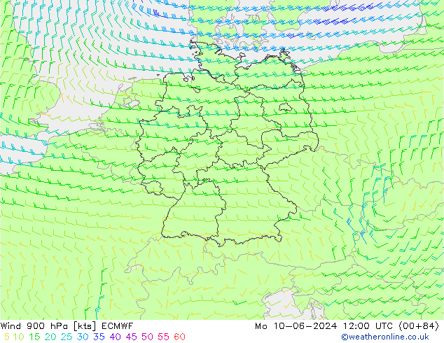 wiatr 900 hPa ECMWF pon. 10.06.2024 12 UTC