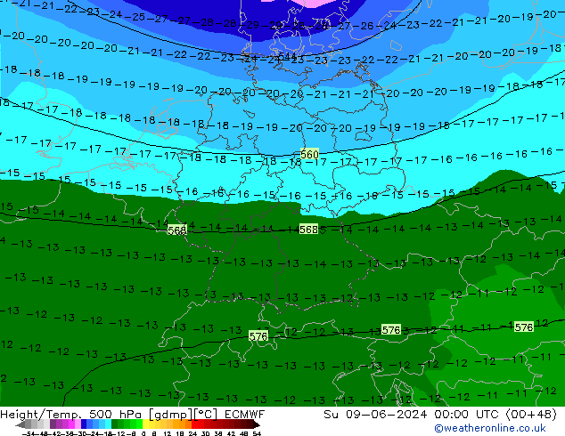 Z500/Rain (+SLP)/Z850 ECMWF dim 09.06.2024 00 UTC