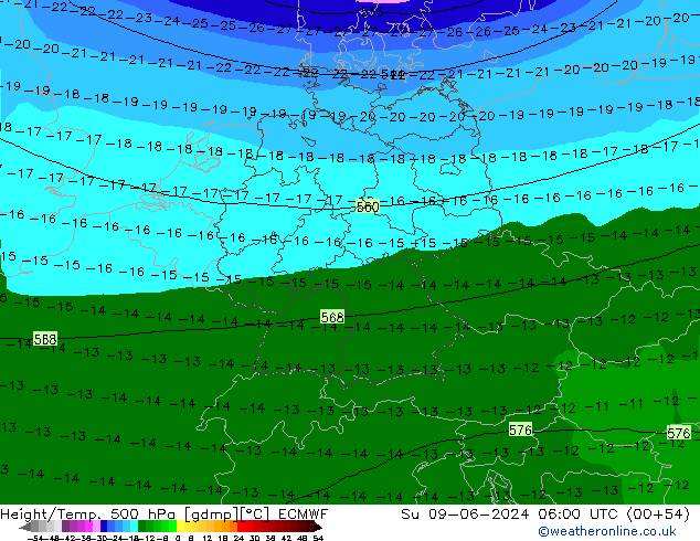 Z500/Rain (+SLP)/Z850 ECMWF Вс 09.06.2024 06 UTC