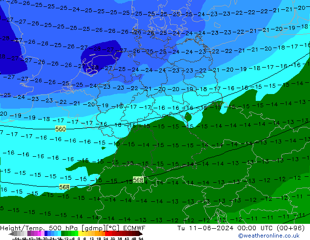 Géop./Temp. 500 hPa ECMWF mar 11.06.2024 00 UTC