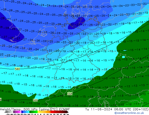 Z500/Rain (+SLP)/Z850 ECMWF mar 11.06.2024 06 UTC