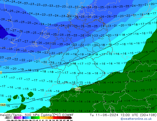 Z500/Yağmur (+YB)/Z850 ECMWF Sa 11.06.2024 12 UTC