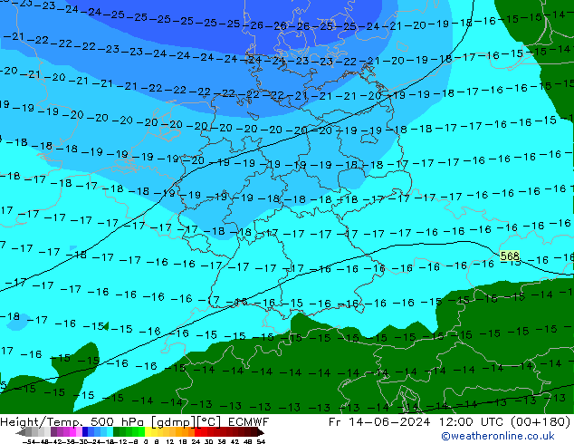 Z500/Yağmur (+YB)/Z850 ECMWF Cu 14.06.2024 12 UTC