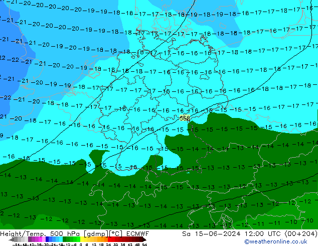 Z500/Rain (+SLP)/Z850 ECMWF Sáb 15.06.2024 12 UTC