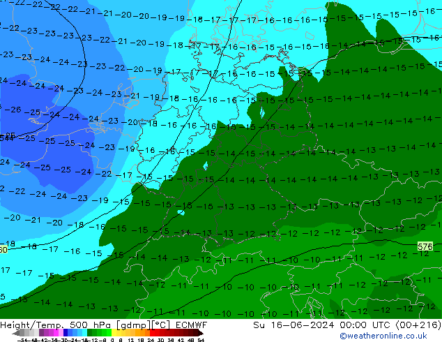 Z500/Regen(+SLP)/Z850 ECMWF zo 16.06.2024 00 UTC