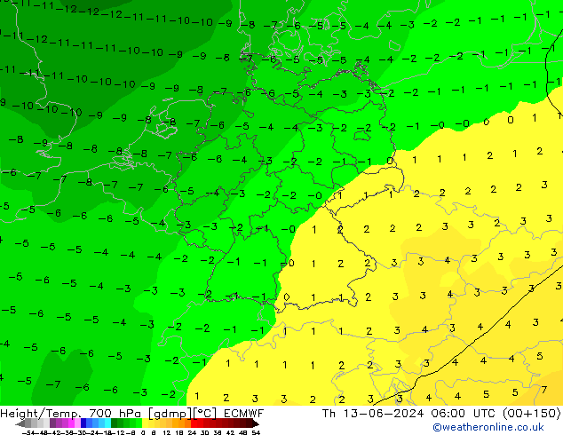 Height/Temp. 700 hPa ECMWF Th 13.06.2024 06 UTC