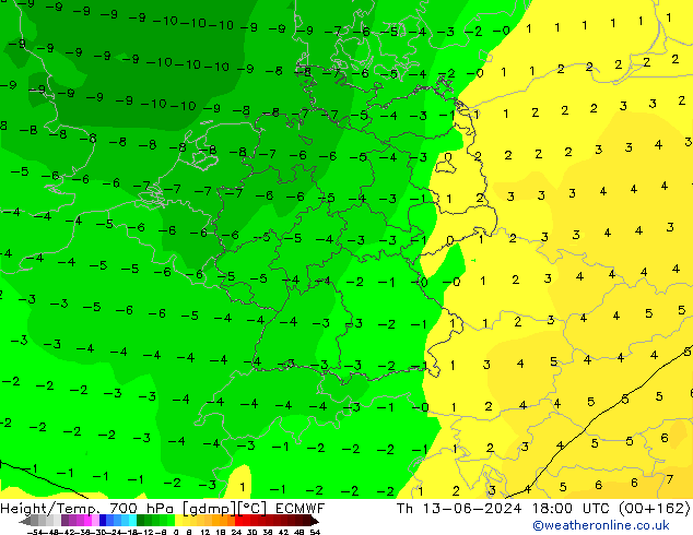 Height/Temp. 700 hPa ECMWF Čt 13.06.2024 18 UTC