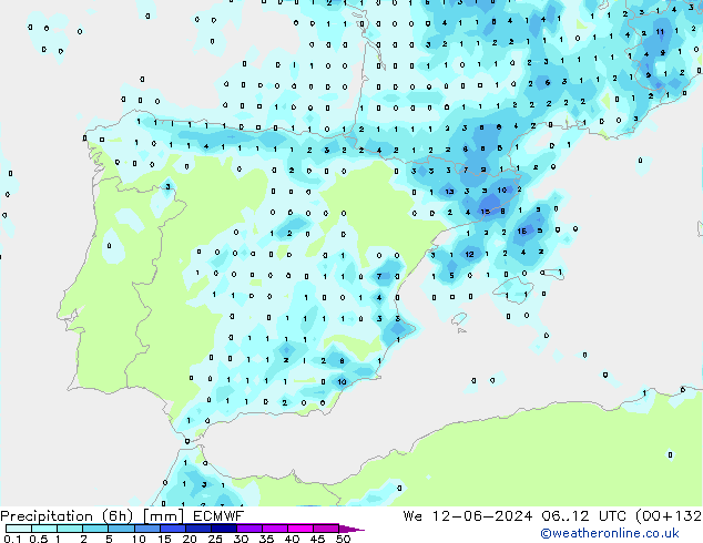 Precipitation (6h) ECMWF We 12.06.2024 12 UTC