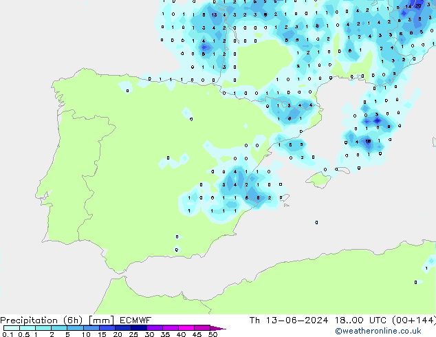 Précipitation (6h) ECMWF jeu 13.06.2024 00 UTC