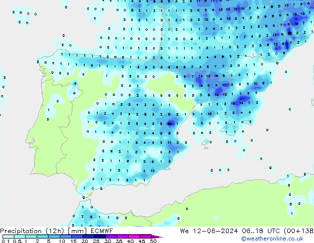 Precipitation (12h) ECMWF St 12.06.2024 18 UTC