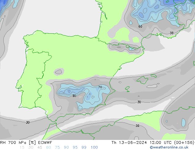 RH 700 hPa ECMWF Th 13.06.2024 12 UTC