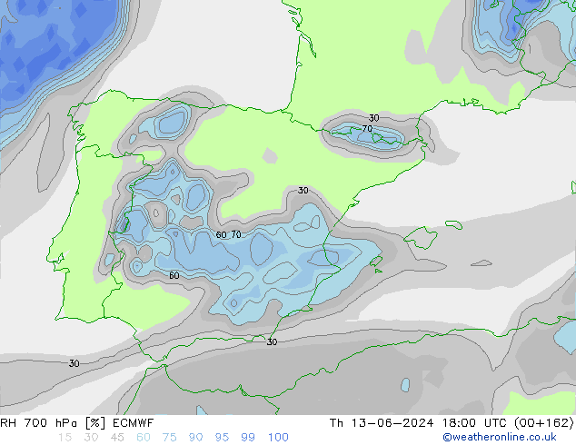 700 hPa Nispi Nem ECMWF Per 13.06.2024 18 UTC