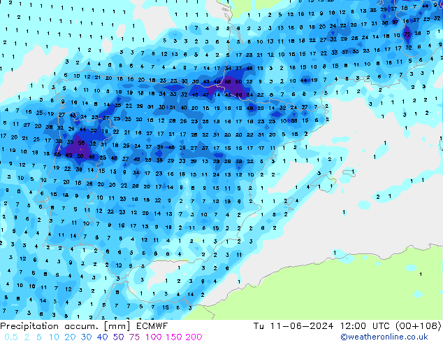 Precipitación acum. ECMWF mar 11.06.2024 12 UTC