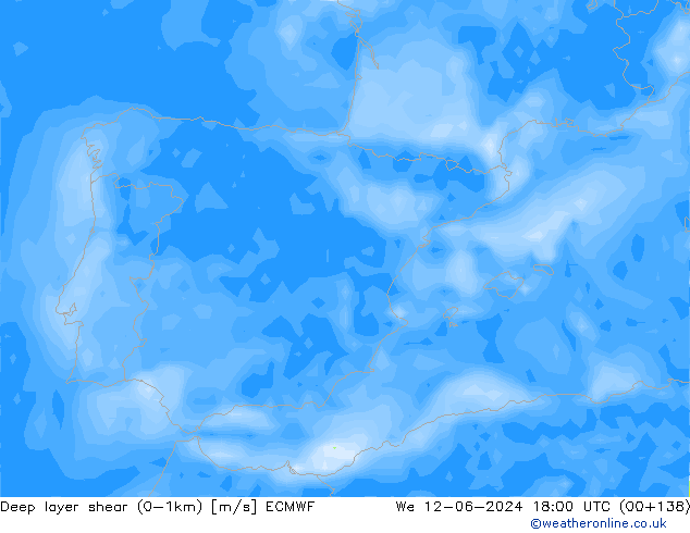 Deep layer shear (0-1km) ECMWF wo 12.06.2024 18 UTC