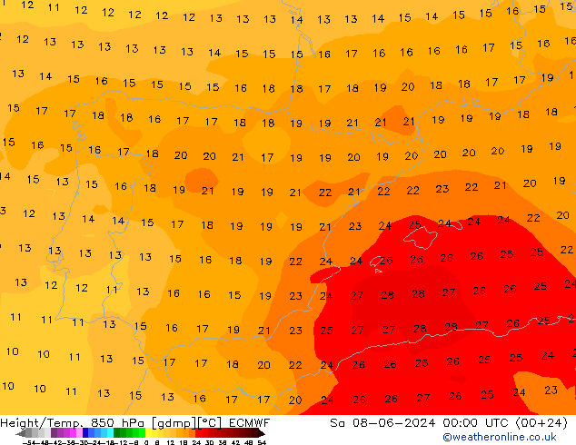 Z500/Yağmur (+YB)/Z850 ECMWF Cts 08.06.2024 00 UTC