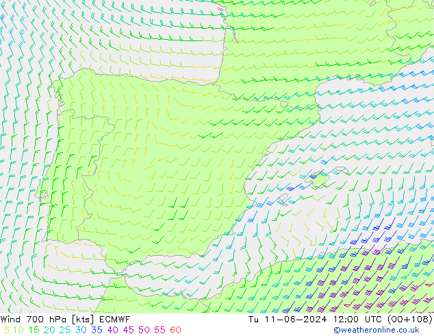 Viento 700 hPa ECMWF mar 11.06.2024 12 UTC