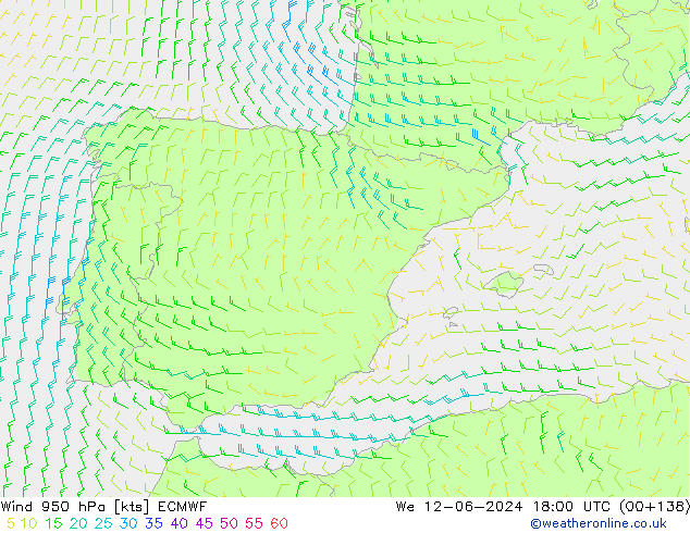 Vent 950 hPa ECMWF mer 12.06.2024 18 UTC