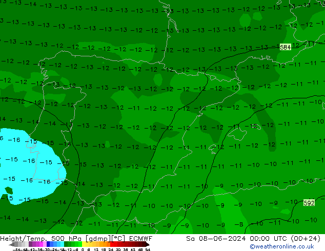 Z500/Yağmur (+YB)/Z850 ECMWF Cts 08.06.2024 00 UTC