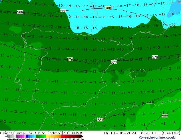 Z500/Rain (+SLP)/Z850 ECMWF jue 13.06.2024 18 UTC