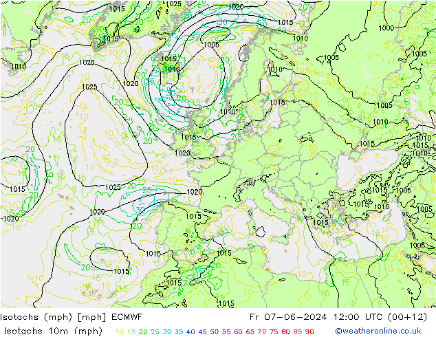 Isotachs (mph) ECMWF Sex 07.06.2024 12 UTC