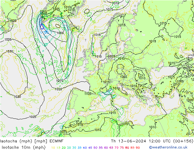 Eşrüzgar Hızları mph ECMWF Per 13.06.2024 12 UTC