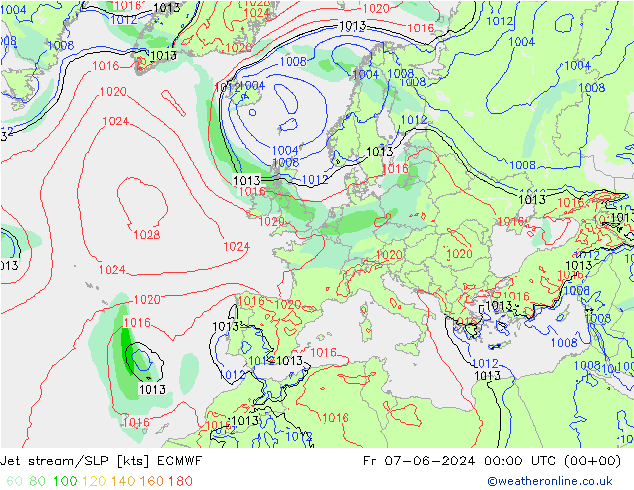 Jet Akımları/SLP ECMWF Cu 07.06.2024 00 UTC