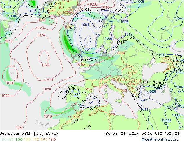 Jet Akımları/SLP ECMWF Cts 08.06.2024 00 UTC