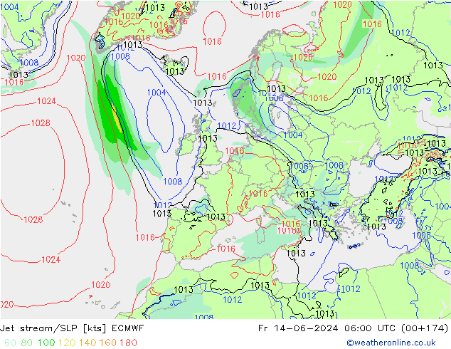 Corrente a getto ECMWF ven 14.06.2024 06 UTC