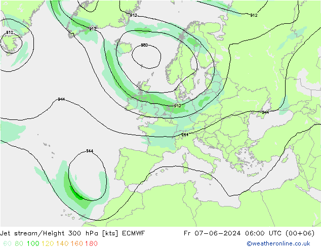 Jet stream/Height 300 hPa ECMWF Fr 07.06.2024 06 UTC