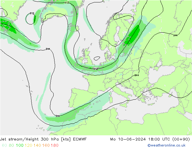 Jet stream/Height 300 hPa ECMWF Mo 10.06.2024 18 UTC