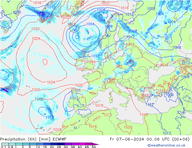 Z500/Rain (+SLP)/Z850 ECMWF Fr 07.06.2024 06 UTC