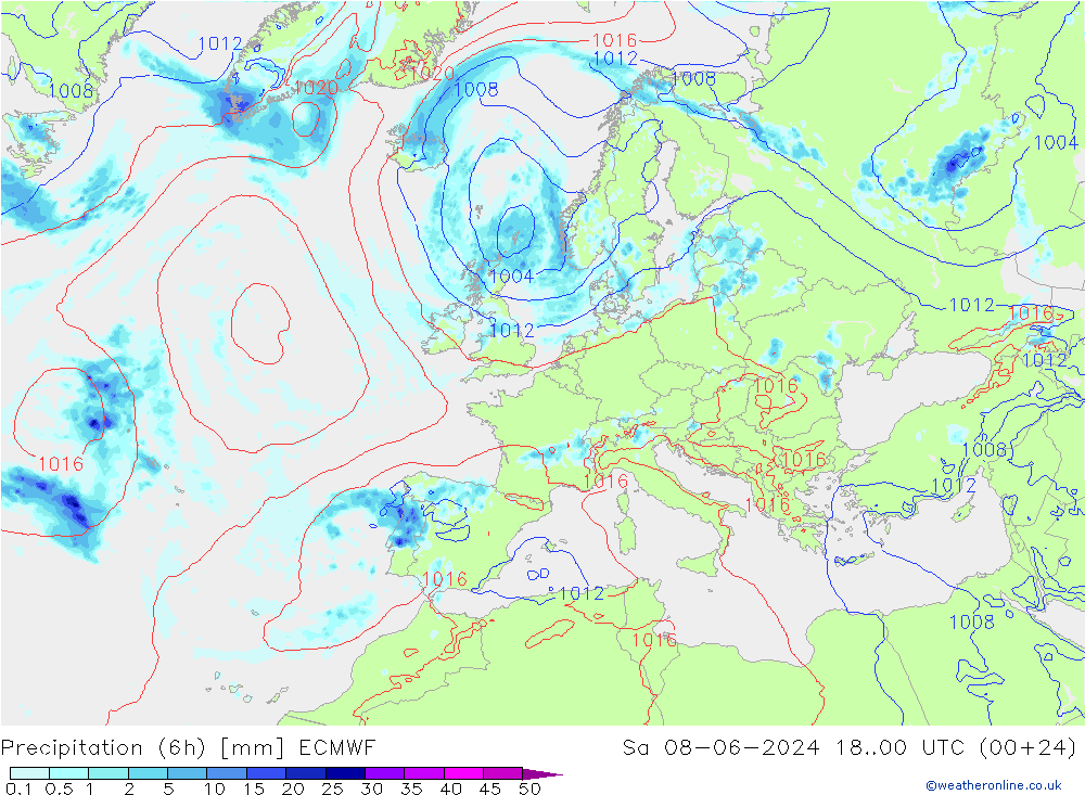 Z500/Yağmur (+YB)/Z850 ECMWF Cts 08.06.2024 00 UTC