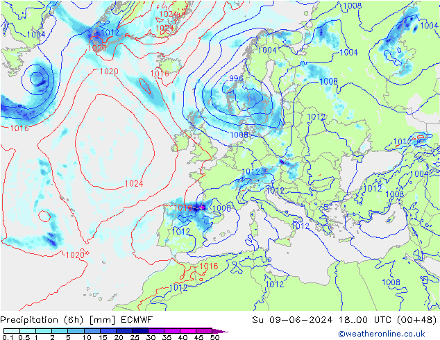 Z500/Rain (+SLP)/Z850 ECMWF Dom 09.06.2024 00 UTC