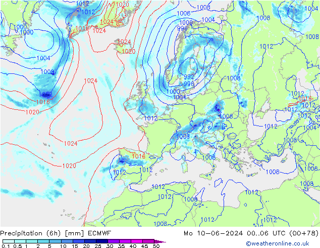 Z500/Rain (+SLP)/Z850 ECMWF Mo 10.06.2024 06 UTC