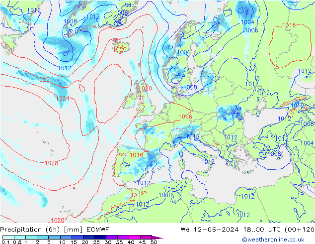 Z500/Rain (+SLP)/Z850 ECMWF We 12.06.2024 00 UTC