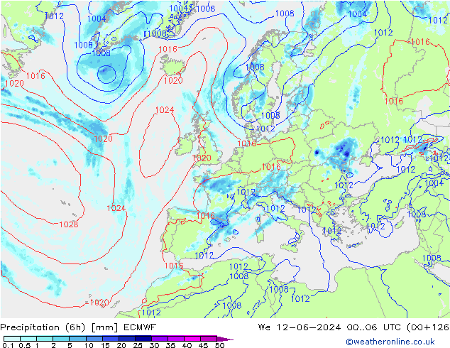 Precipitação (6h) ECMWF Qua 12.06.2024 06 UTC