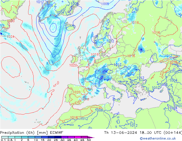 Precipitación (6h) ECMWF jue 13.06.2024 00 UTC