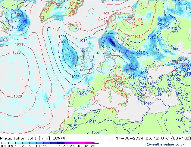 Z500/Rain (+SLP)/Z850 ECMWF Fr 14.06.2024 12 UTC