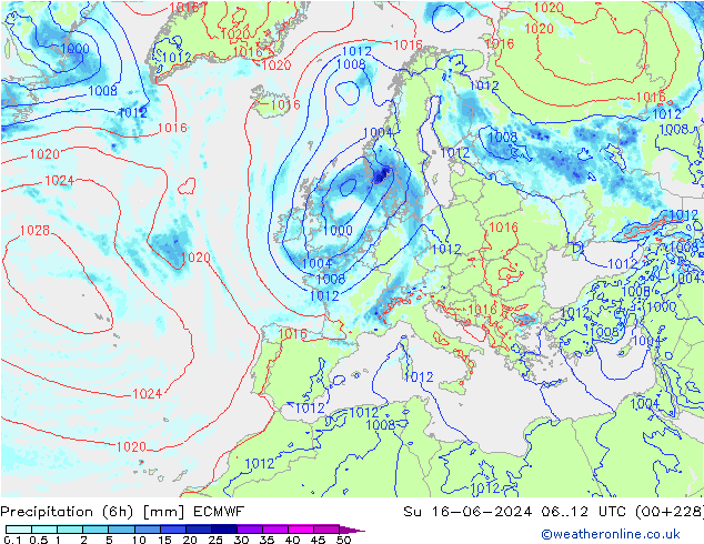 Z500/Rain (+SLP)/Z850 ECMWF dom 16.06.2024 12 UTC