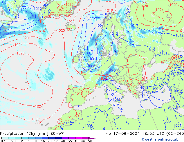 Z500/Rain (+SLP)/Z850 ECMWF lun 17.06.2024 00 UTC