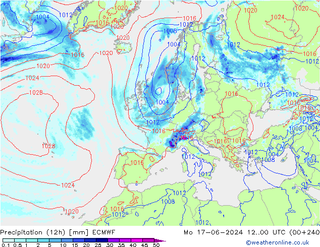 Précipitation (12h) ECMWF lun 17.06.2024 00 UTC