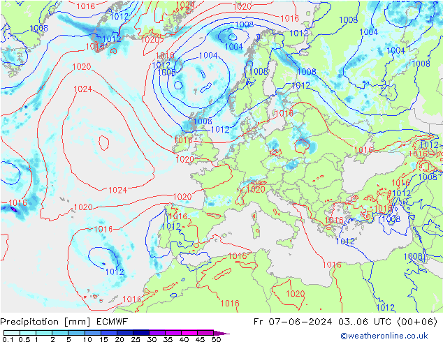 Srážky ECMWF Pá 07.06.2024 06 UTC