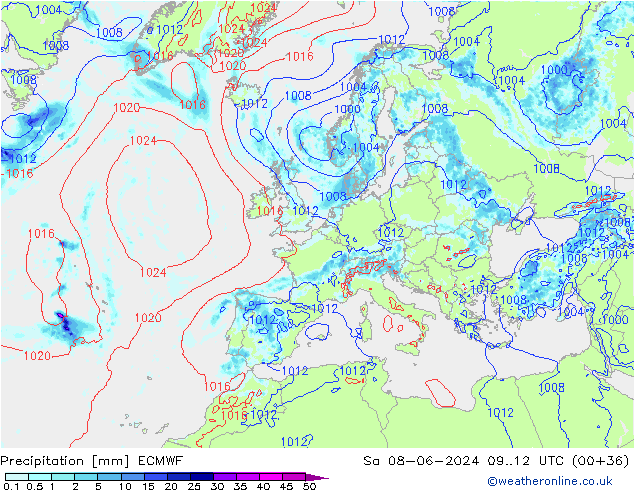 Precipitazione ECMWF sab 08.06.2024 12 UTC