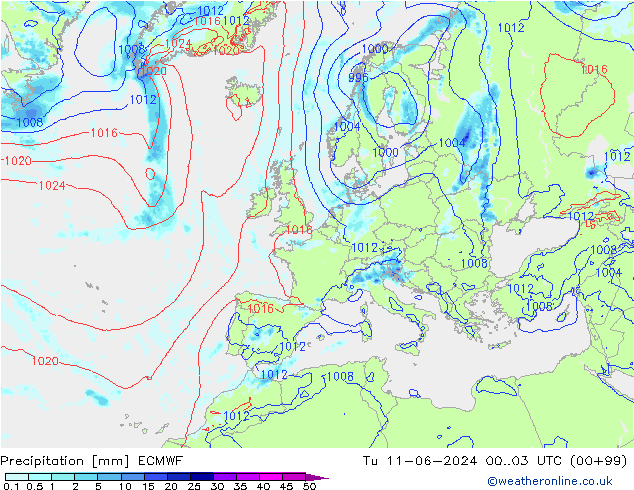 precipitação ECMWF Ter 11.06.2024 03 UTC