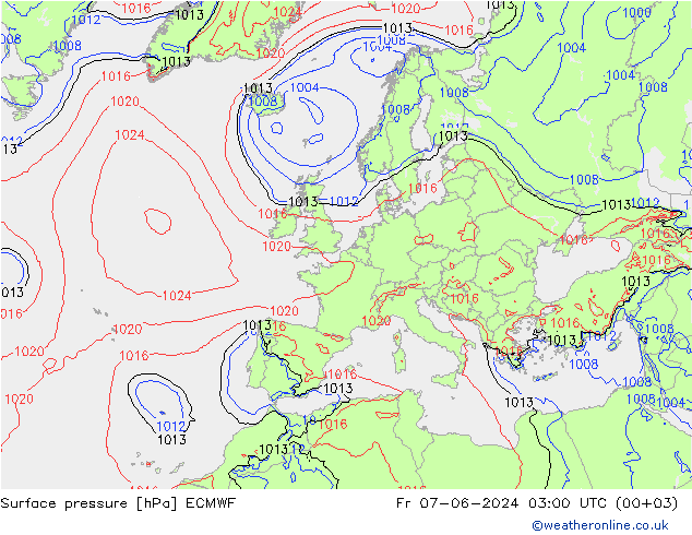 Pressione al suolo ECMWF ven 07.06.2024 03 UTC