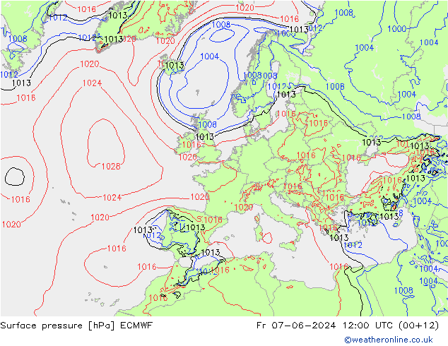 ciśnienie ECMWF pt. 07.06.2024 12 UTC