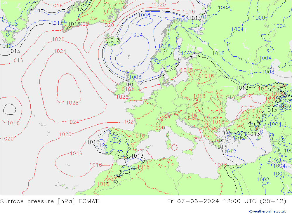 Presión superficial ECMWF vie 07.06.2024 12 UTC